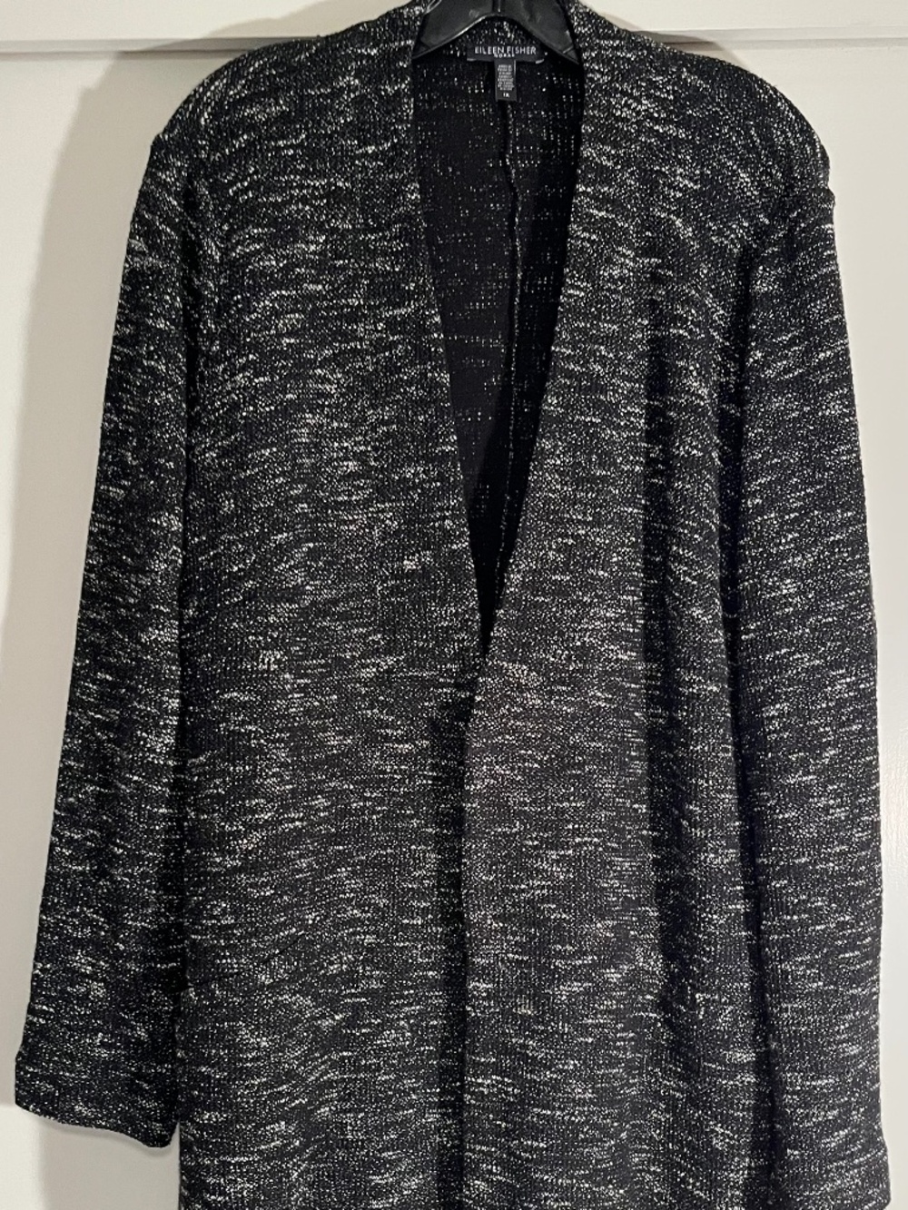 Eileen Fisher Woman Open Front Marled Knit Cardigan Sweater 1X Black White